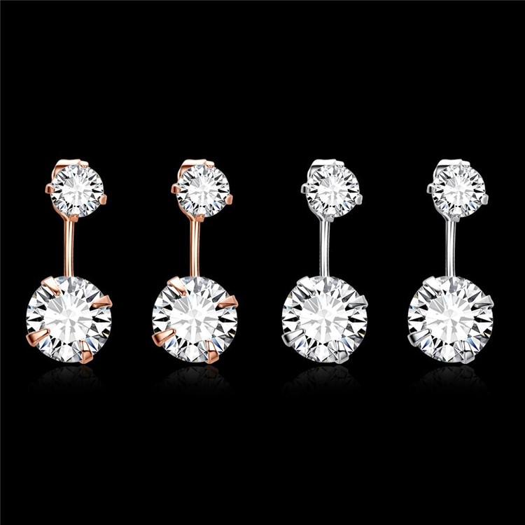 E007-B Elegant Dual Round Zircons Drop Earrings Jewelry for Women - Rose Gold-2