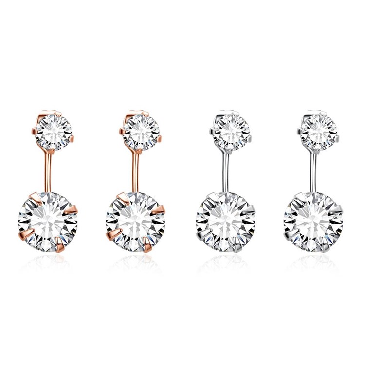 E007-B Elegant Dual Round Zircons Drop Earrings Jewelry for Women - Rose Gold-3