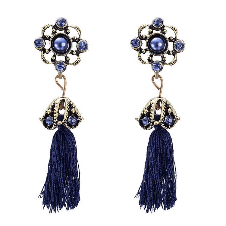 Retro Style Tassel Dangle Alloy Earrings-1
