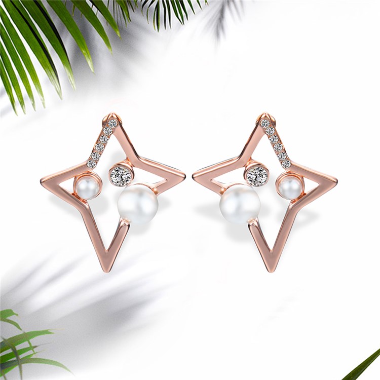 Rose Gold Plated Pearl Zircon Stud Earrings Women's Earrings-1