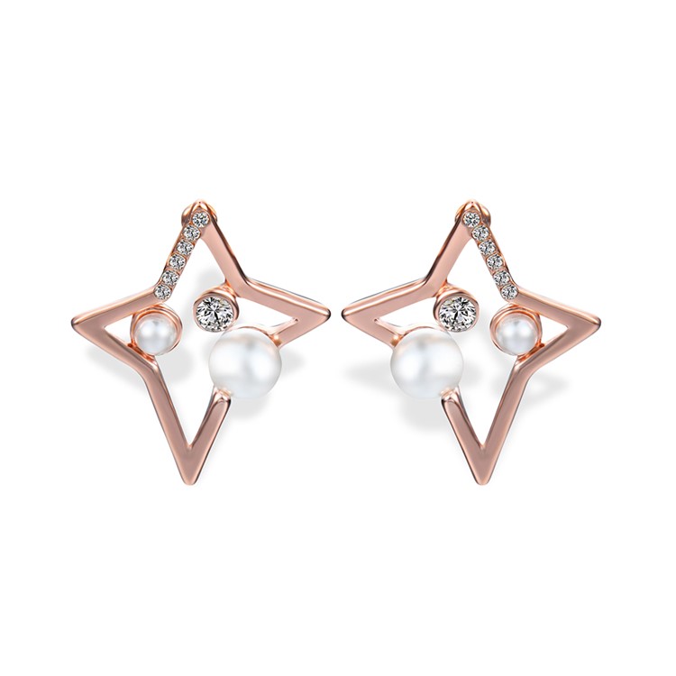 Rose Gold Plated Pearl Zircon Stud Earrings Women's Earrings-2