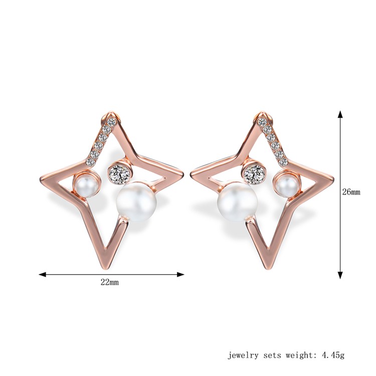 Rose Gold Plated Pearl Zircon Stud Earrings Women's Earrings-3