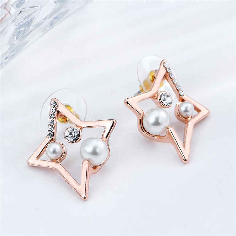 Rose Gold Plated Pearl Zircon Stud Earrings Women's Earrings-4
