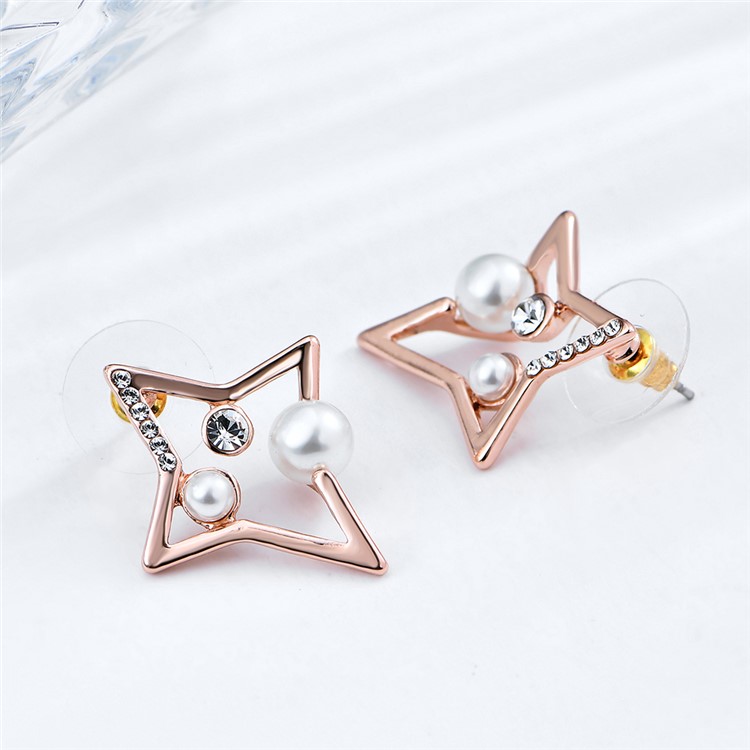 Rose Gold Plated Pearl Zircon Stud Earrings Women's Earrings-5