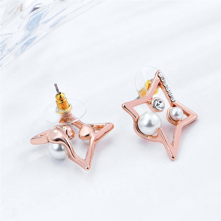 Rose Gold Plated Pearl Zircon Stud Earrings Women's Earrings-6
