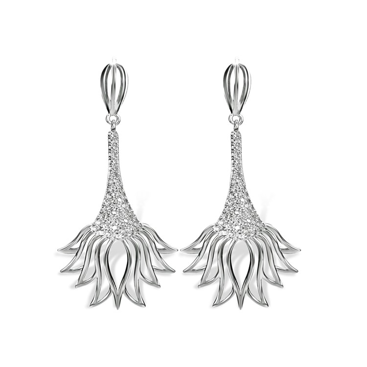 Flower Shape Plated Zircon Earrings Drop Earrings for Women - Silver-2