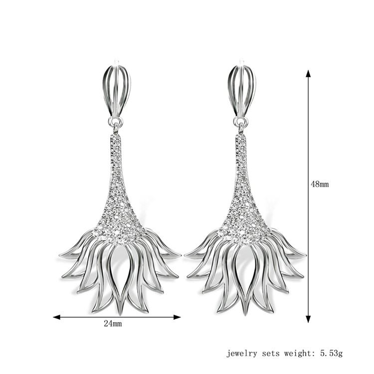 Flower Shape Plated Zircon Earrings Drop Earrings for Women - Silver-3