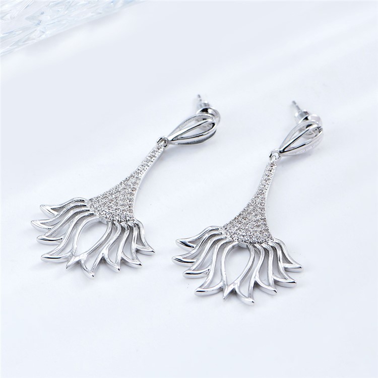 Flower Shape Plated Zircon Earrings Drop Earrings for Women - Silver-4