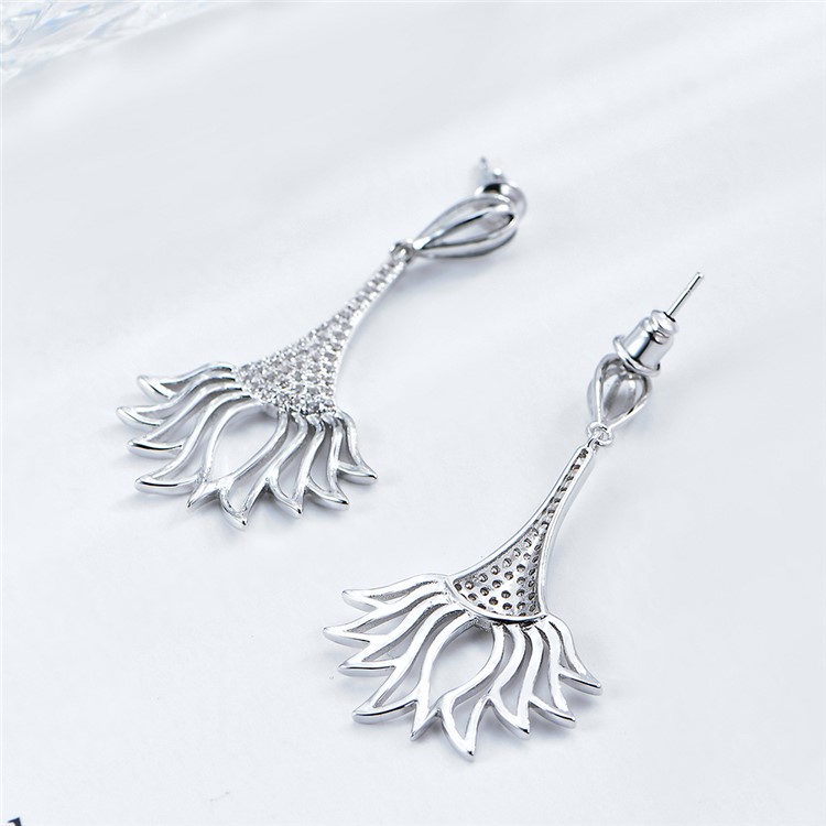 Flower Shape Plated Zircon Earrings Drop Earrings for Women - Silver-5