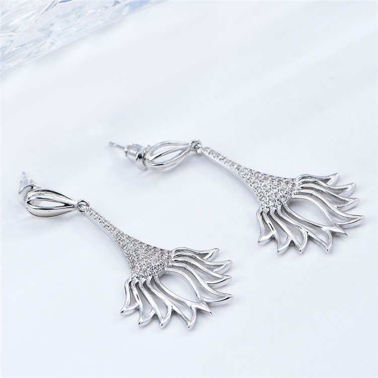 Flower Shape Plated Zircon Earrings Drop Earrings for Women - Silver-6