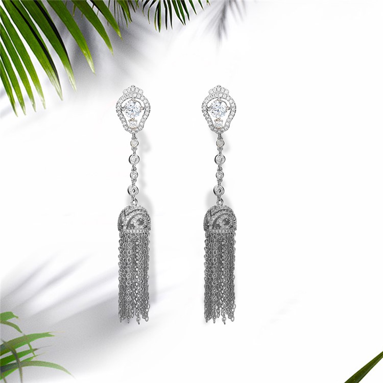 Chains Shape Plated Zircon Earrings Drop Earrings for Women - Silver-1