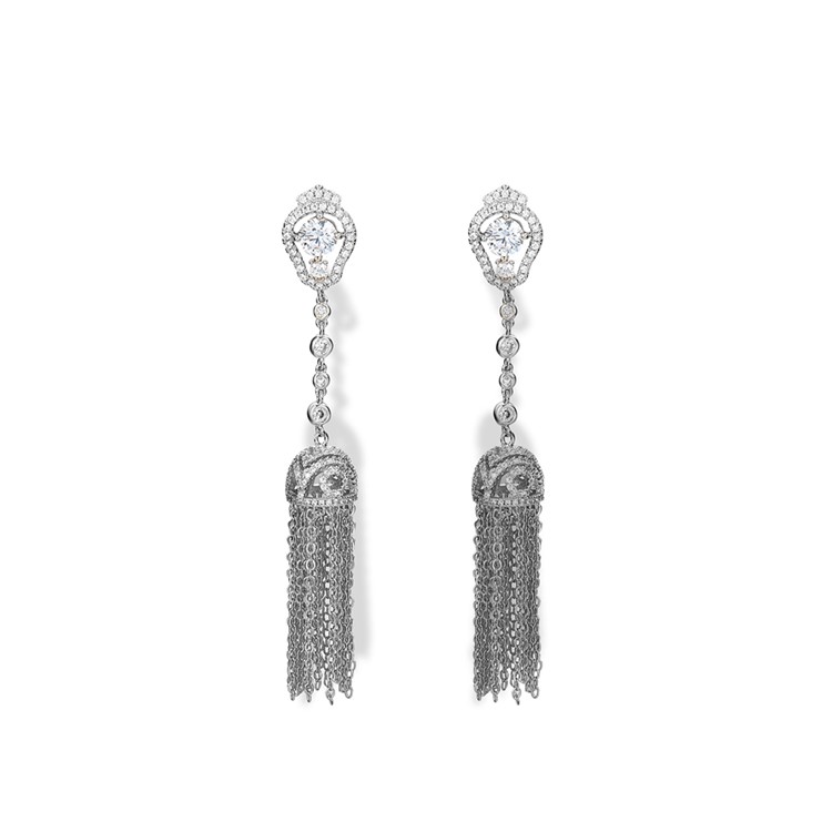 Chains Shape Plated Zircon Earrings Drop Earrings for Women - Silver-2