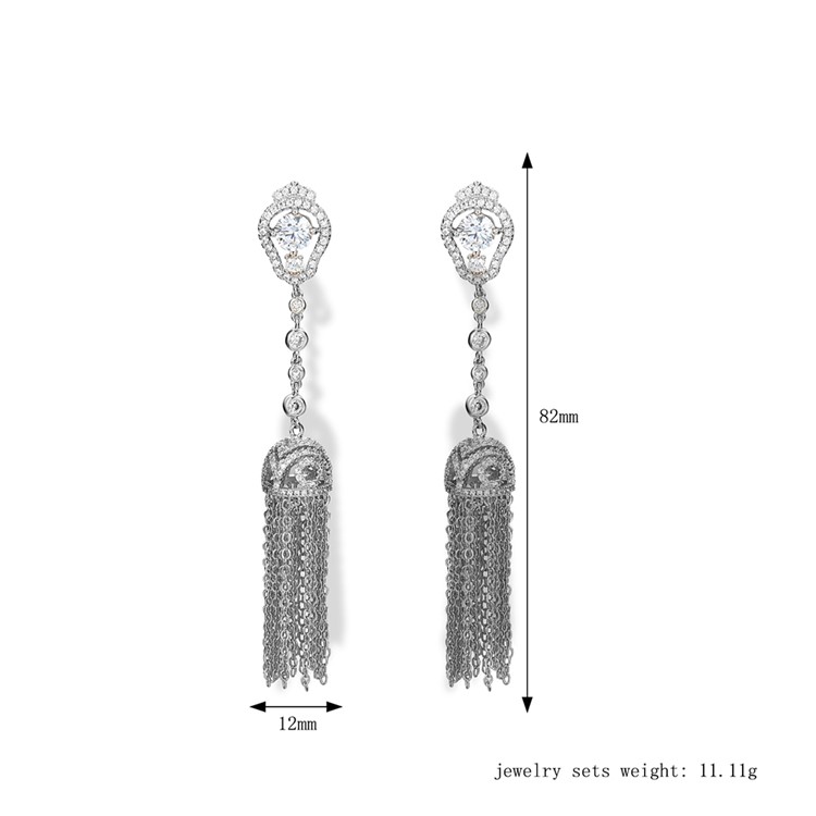 Chains Shape Plated Zircon Earrings Drop Earrings for Women - Silver-3