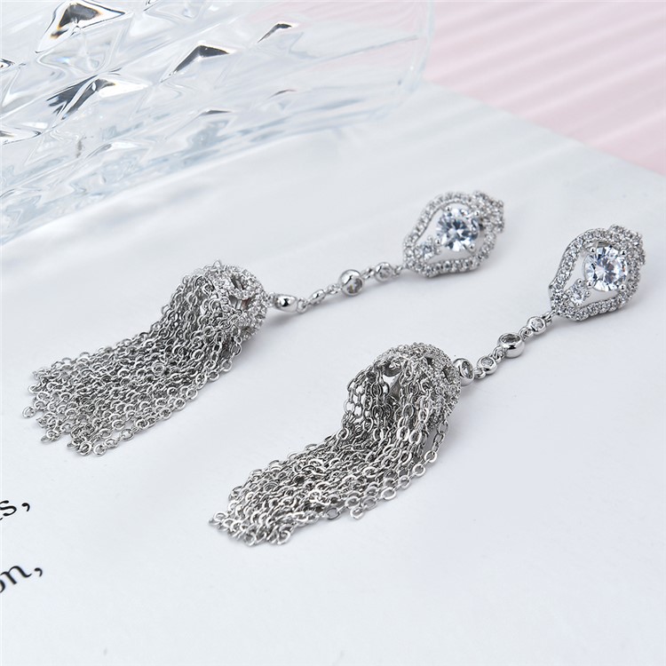 Chains Shape Plated Zircon Earrings Drop Earrings for Women - Silver-5