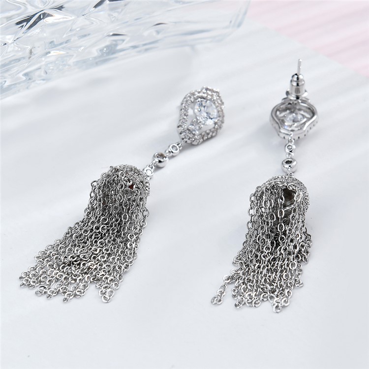 Chains Shape Plated Zircon Earrings Drop Earrings for Women - Silver-6