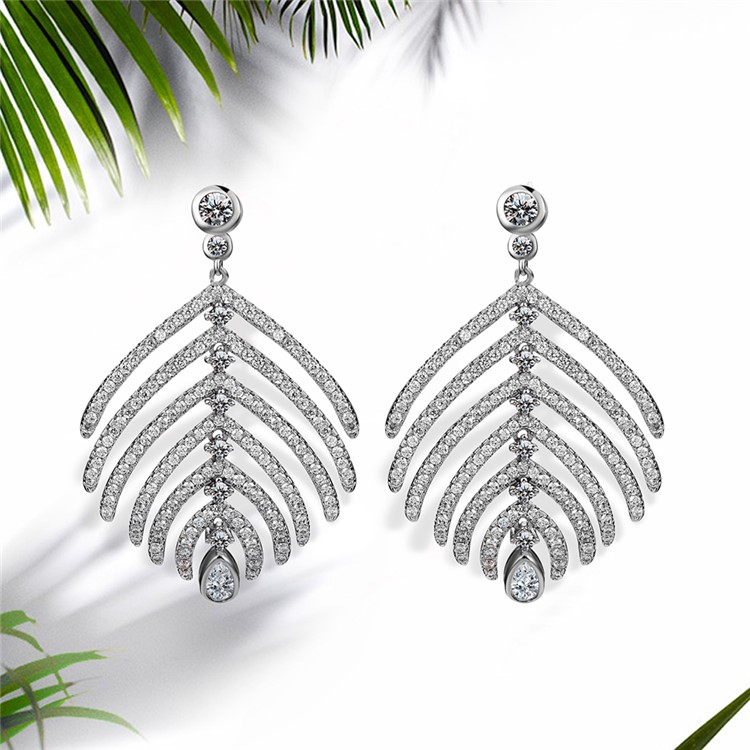 Leaf Shape Plated Zircon Earrings Drop Earrings for Women - Silver-1
