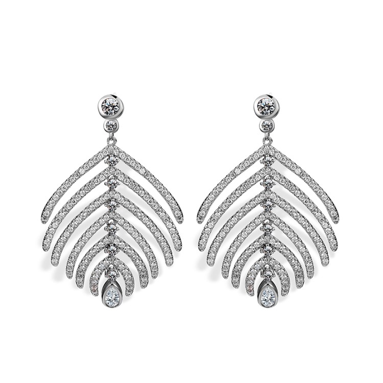 Leaf Shape Plated Zircon Earrings Drop Earrings for Women - Silver-2