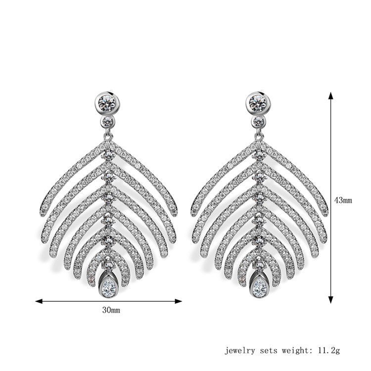 Leaf Shape Plated Zircon Earrings Drop Earrings for Women - Silver-3