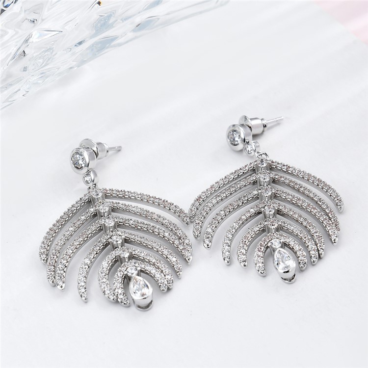 Leaf Shape Plated Zircon Earrings Drop Earrings for Women - Silver-4