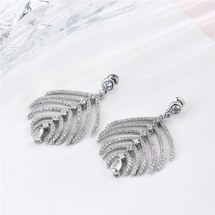 Leaf Shape Plated Zircon Earrings Drop Earrings for Women - Silver-5