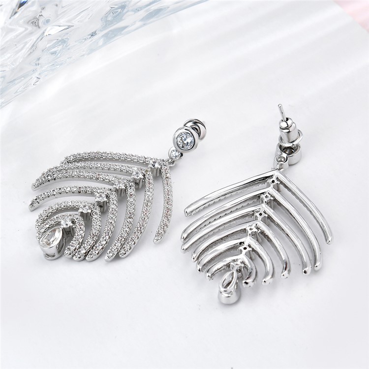 Leaf Shape Plated Zircon Earrings Drop Earrings for Women - Silver-6