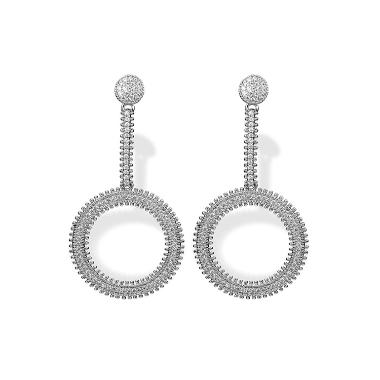 Circle Shape Copper Plated Zircon Earrings Drop Earrings for Women - Silver-2