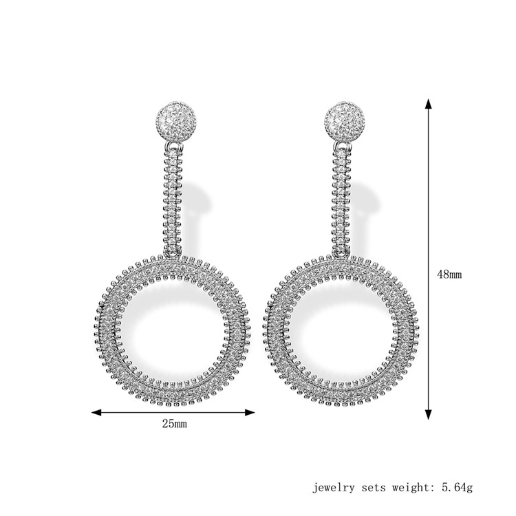 Circle Shape Copper Plated Zircon Earrings Drop Earrings for Women - Silver-3