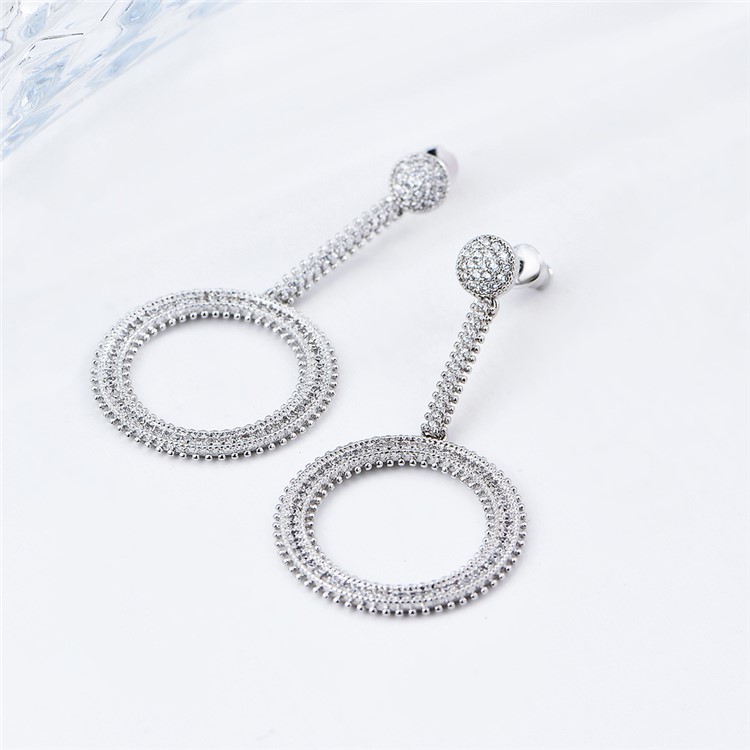 Circle Shape Copper Plated Zircon Earrings Drop Earrings for Women - Silver-6