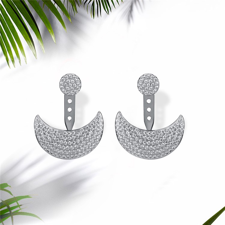 Crescent Moon Shape Copper Plated Zircon Earrings Drop Earrings for Women - Silver-1