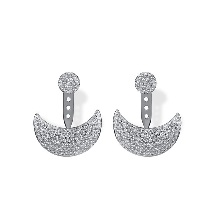 Crescent Moon Shape Copper Plated Zircon Earrings Drop Earrings for Women - Silver-2