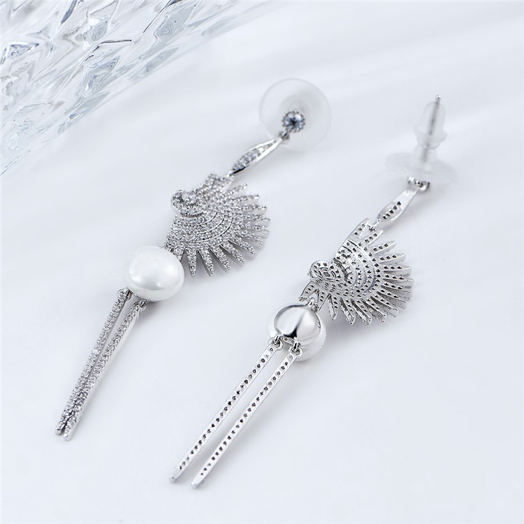 Fan-shaped Pearl Women's Silver Plated Fashion Zircon Earrings-6