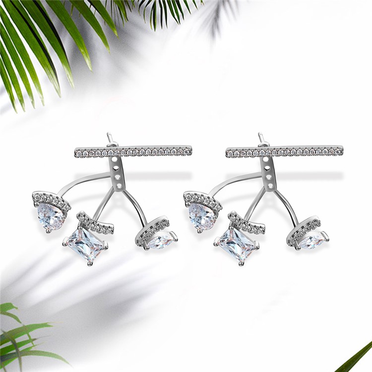 Women's Plated Zircon Rhinestone Earrings Fashion Earrings - Silver-1