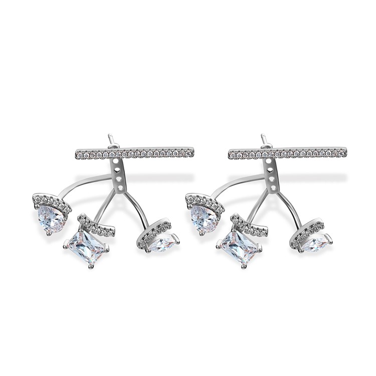 Women's Plated Zircon Rhinestone Earrings Fashion Earrings - Silver-2