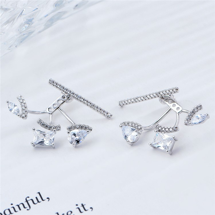 Women's Plated Zircon Rhinestone Earrings Fashion Earrings - Silver-4