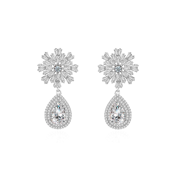 Women's Copper Plated Zircon Earrings Jewelry Earrings - Silver-1