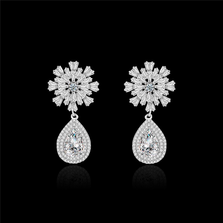 Women's Copper Plated Zircon Earrings Jewelry Earrings - Silver-2