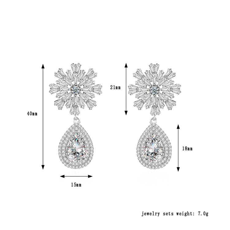 Women's Copper Plated Zircon Earrings Jewelry Earrings - Silver-3