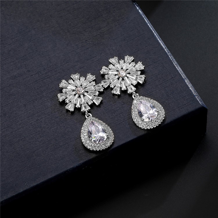 Women's Copper Plated Zircon Earrings Jewelry Earrings - Silver-4