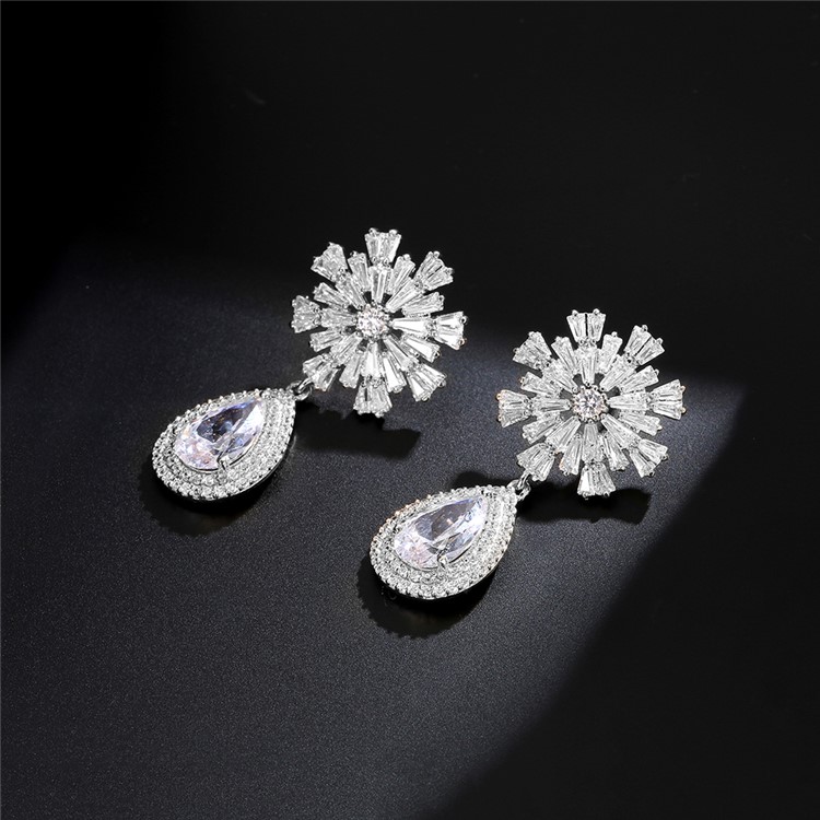Women's Copper Plated Zircon Earrings Jewelry Earrings - Silver-5