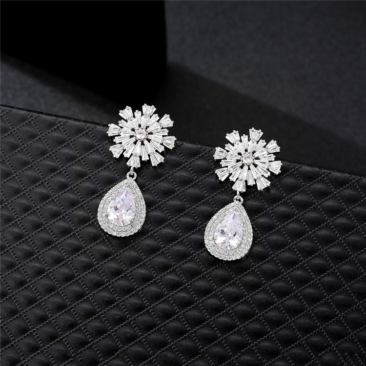 Women's Copper Plated Zircon Earrings Jewelry Earrings - Silver-6