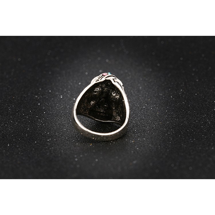 Retro Cool Skull Couple Style Punk Ring with Red Resin White Crystal Stone Decor - Size: 10-9