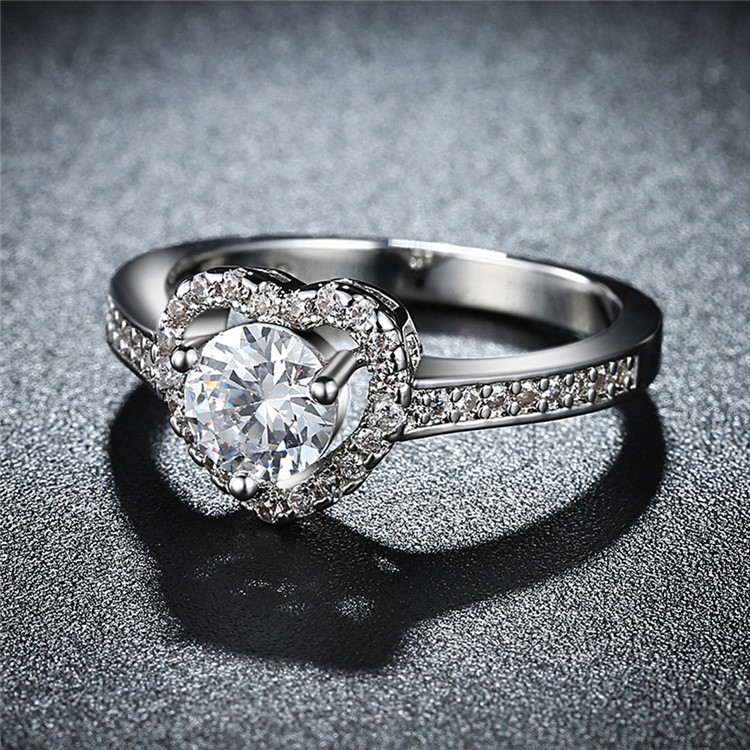 PR807-C-8 Shiny Women Platinum Plated Zirconia Wedding Ring - Size 7-5