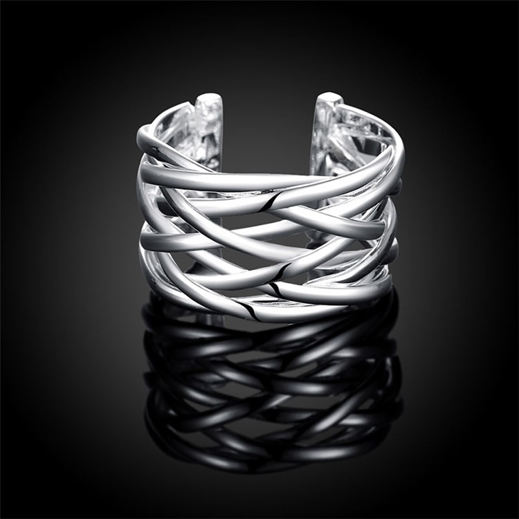 Woven Pattern Geometry Design Classical Adjustable Copper Ring-3
