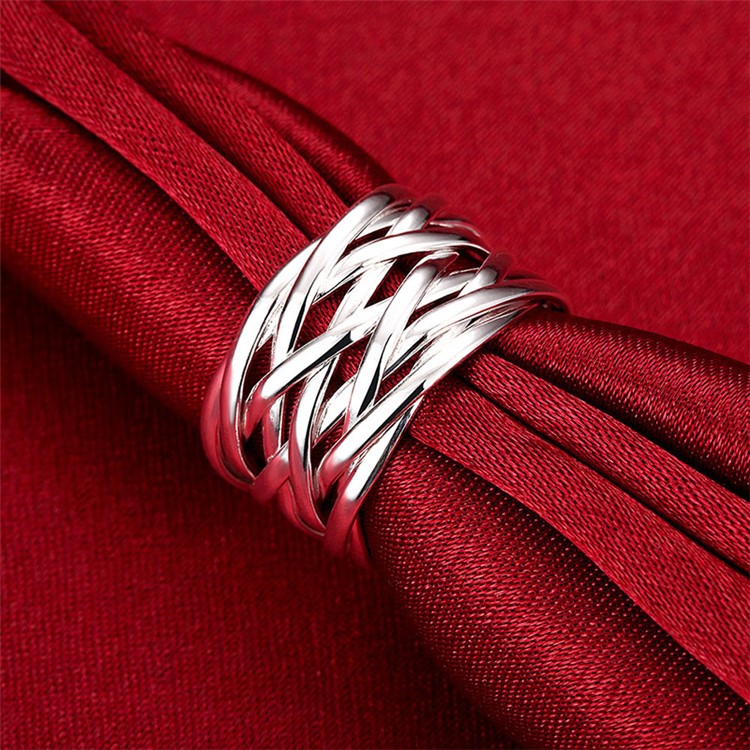 Woven Pattern Geometry Design Classical Adjustable Copper Ring-4