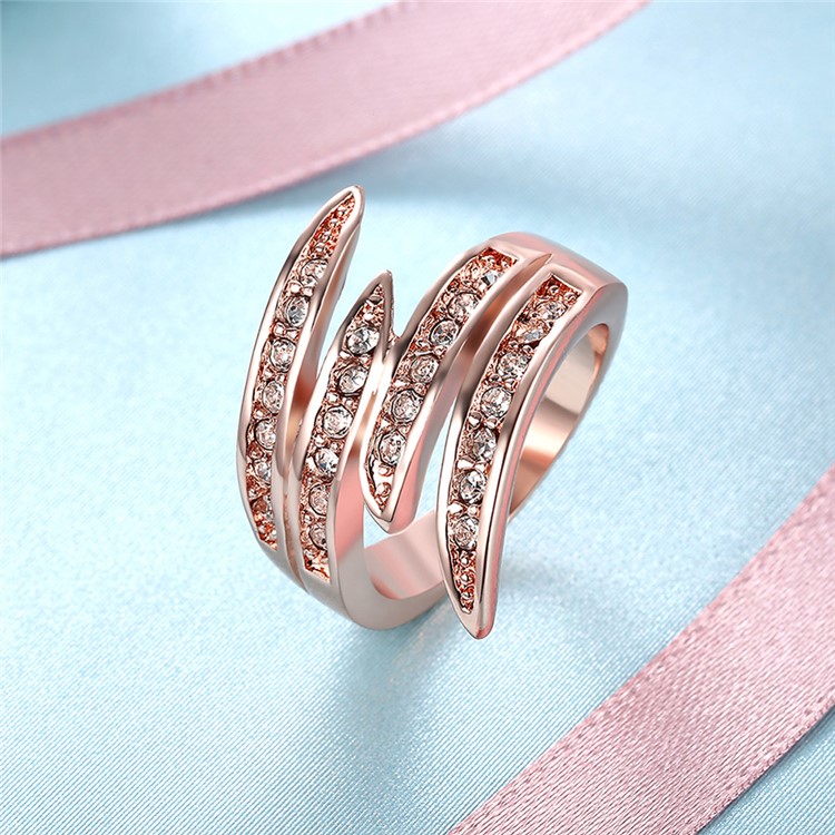 Women Lady Double-layer Geometry Pattern Rhinestone Wedding Ring - Size: 7-3