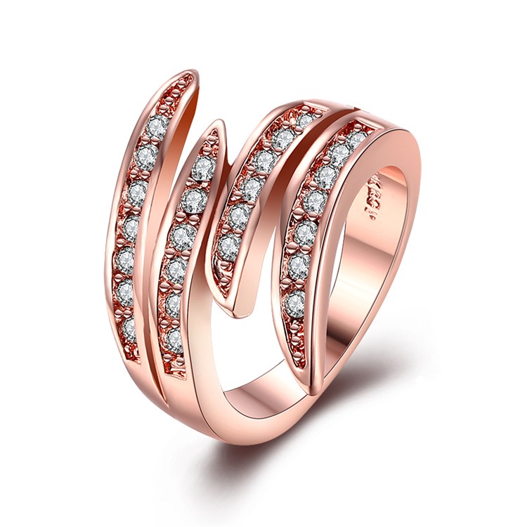 Double-layer Women Lady Geometry Pattern Rhinestone Wedding Ring - Size: 8-1