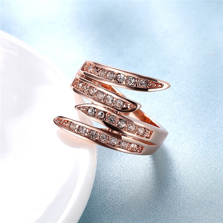 Double-layer Women Lady Geometry Pattern Rhinestone Wedding Ring - Size: 8-4