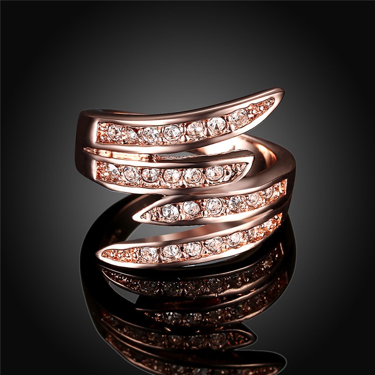 Double-layer Women Lady Geometry Pattern Rhinestone Wedding Ring - Size: 8-5