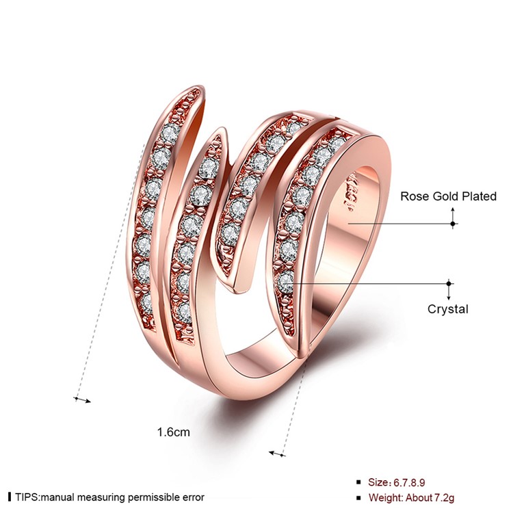 Double-layer Women Lady Geometry Pattern Rhinestone Wedding Ring - Size: 8-6