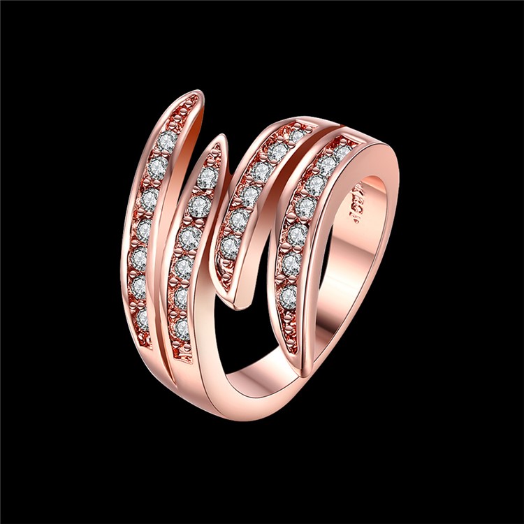 Double-layer Women Lady Geometry Pattern Rhinestone Wedding Ring - Size: 8-7
